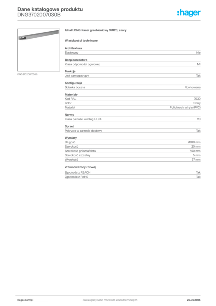 Zdjęcie Hager Karta katalogowa DNG3702007030B | Hager Polska