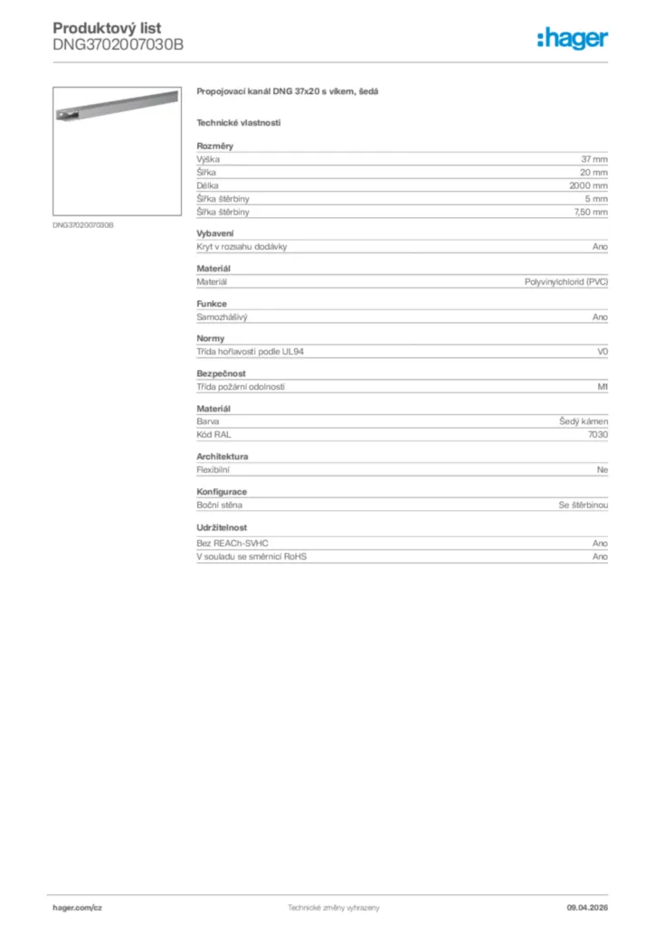 Obrázek Hager Product data sheet DNG3702007030B | Hager