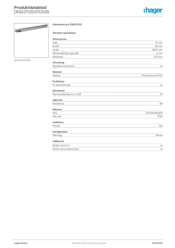 Bild Hager Produktdatablad DNG3702007030B | Hager Sverige
