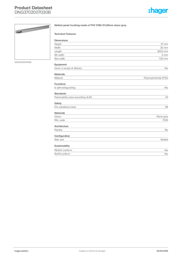 Image Hager Product data sheet DNG3702007030B  | Hager New Zealand