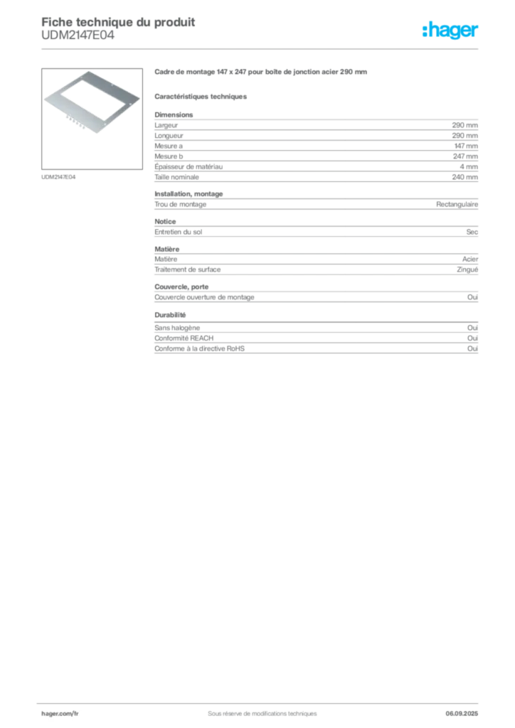 Image Hager Fiche technique du produit UDM2147E04 | Hager France