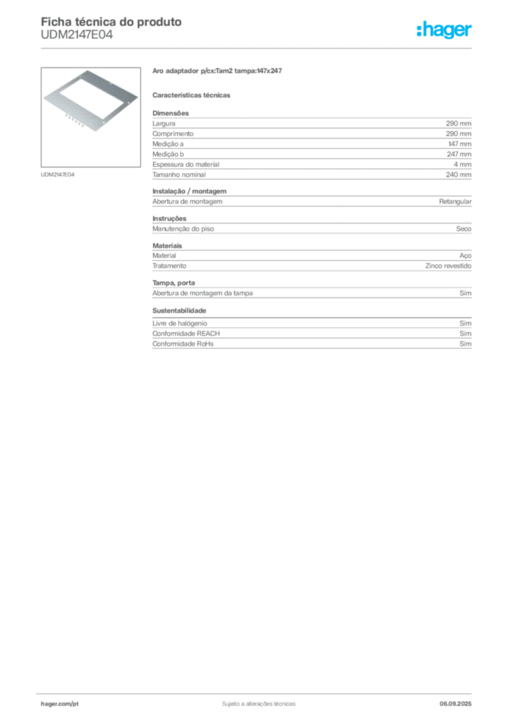 Imagem Hager Ficha técnica do produto UDM2147E04 | Hager Portugal