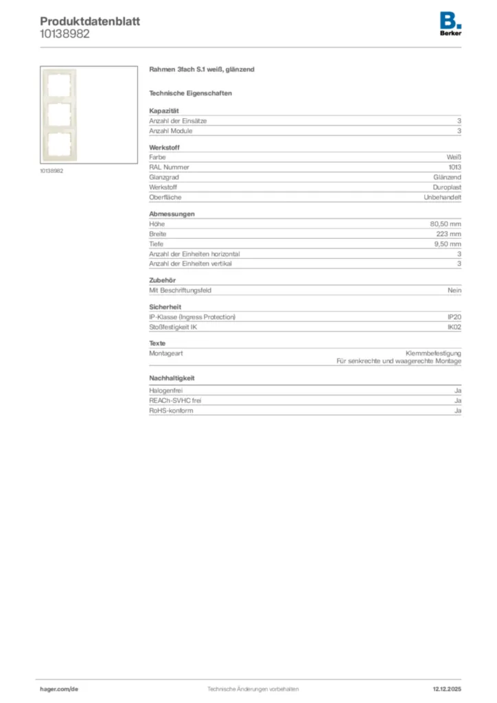 Berker Produktdatenblatt 10138982