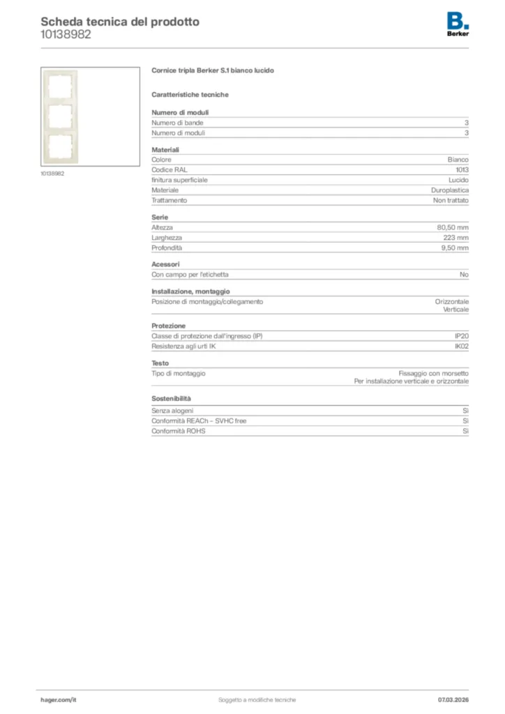 Immagine Berker Scheda tecnica del prodotto 10138982 | Hager Italia