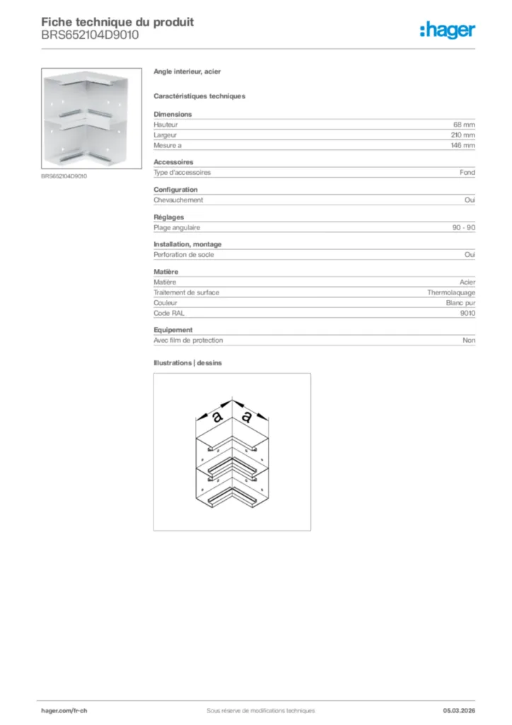 Image Hager Fiche technique du produit BRS652104D9010 | Hager Suisse