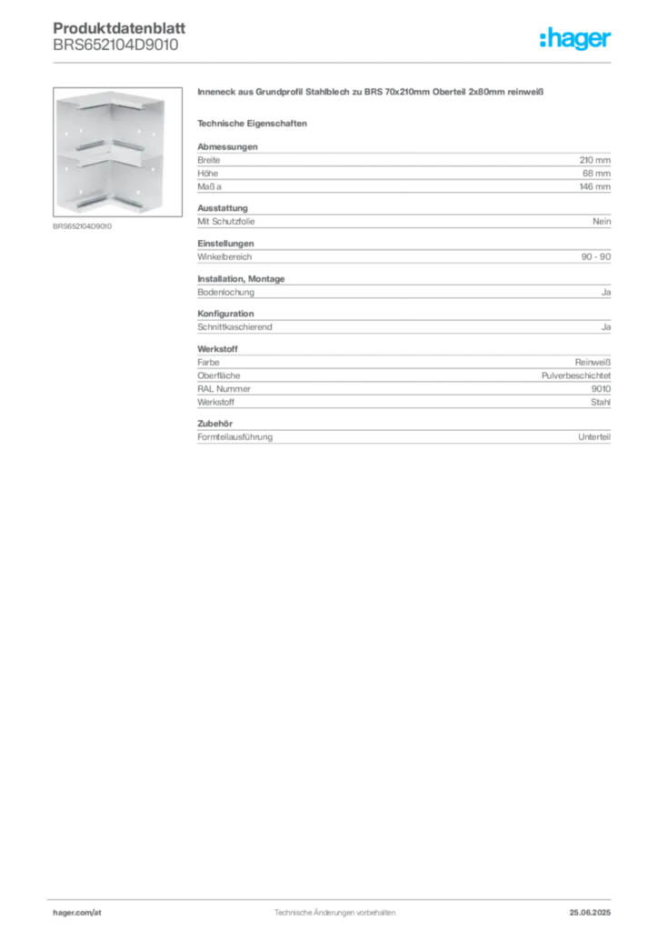 Bild Hager Produktdatenblatt BRS652104D9010 | Hager Deutschland