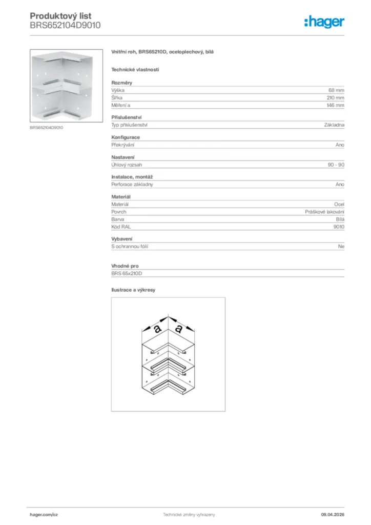 Obrázek Hager Product data sheet BRS652104D9010 | Hager