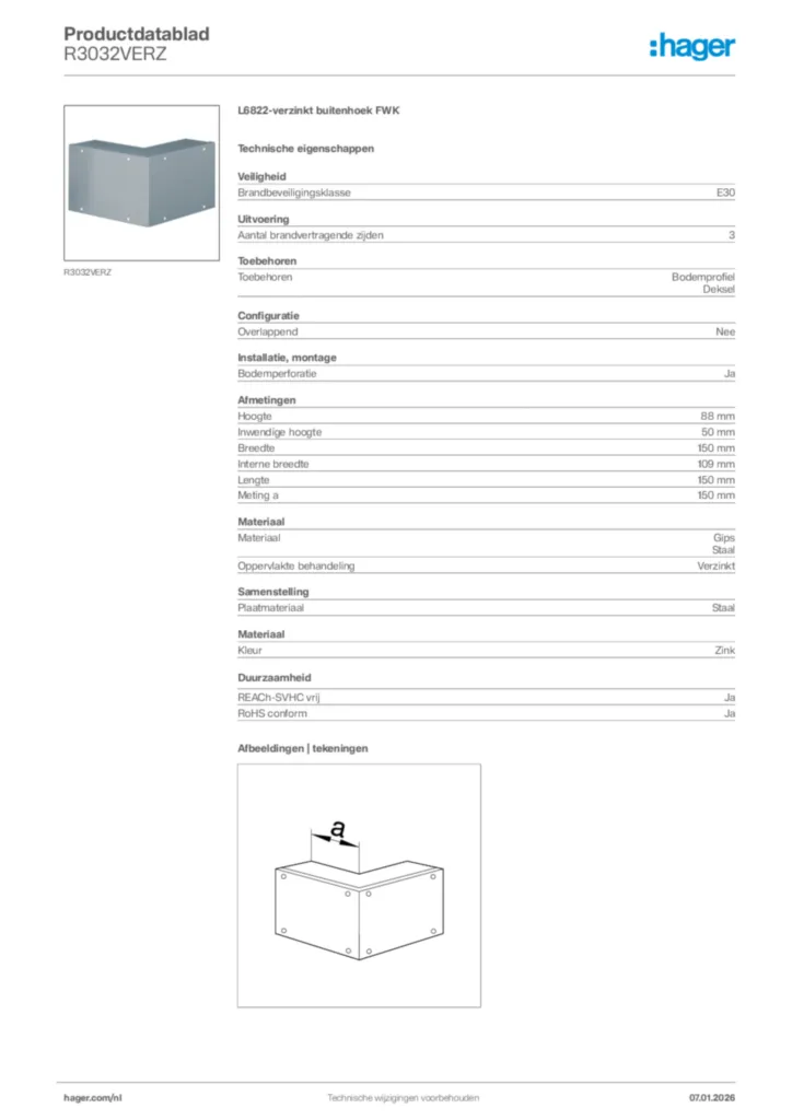 Afbeelding Hager Productdatablad R3032VERZ | Hager Nederland