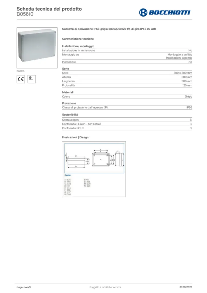 Immagine Bocchiotti Scheda tecnica del prodotto B05610 | Hager Italia