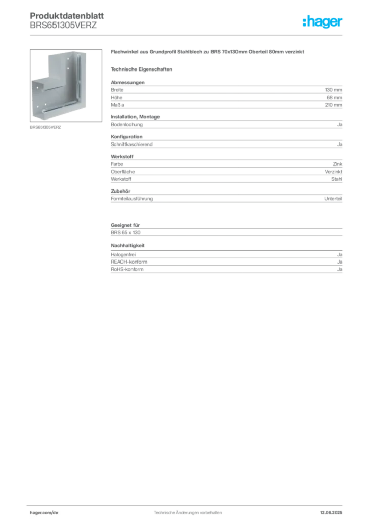 Bild Hager Produktdatenblatt BRS651305VERZ | Hager Deutschland