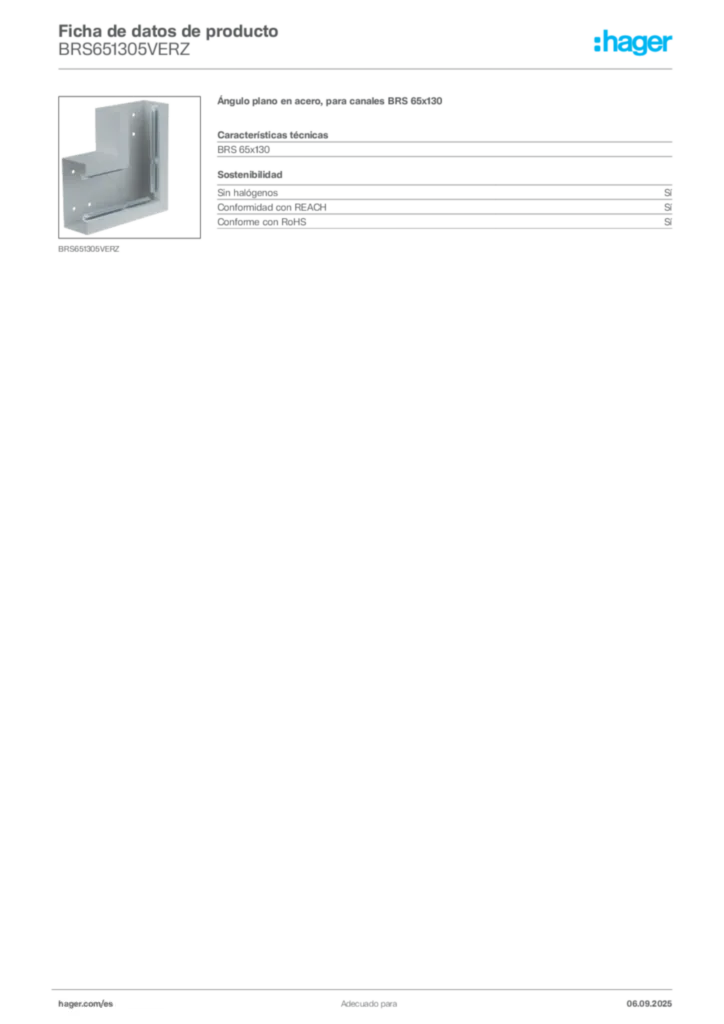 Imagen Hager Ficha de datos de producto BRS651305VERZ | Hager España