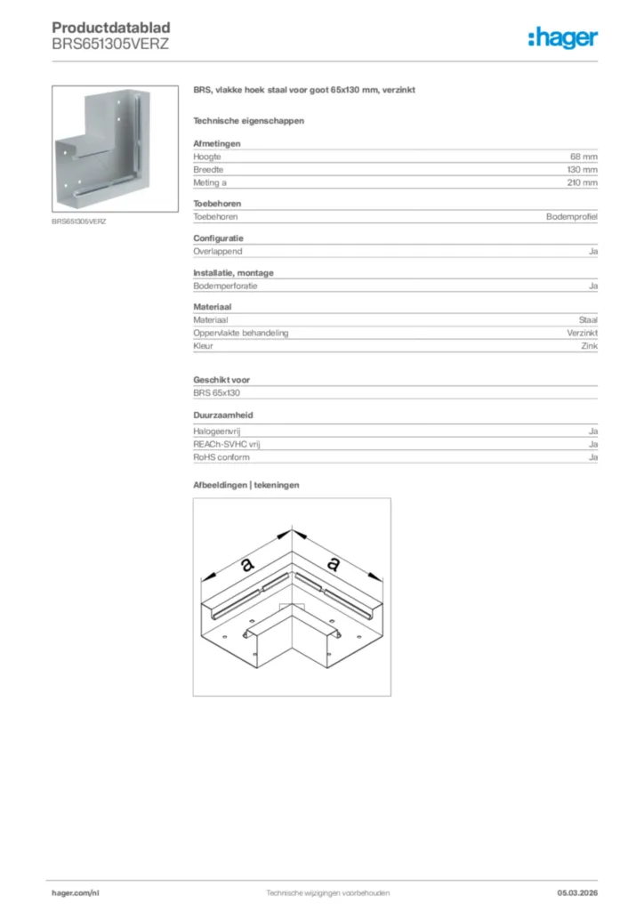 Afbeelding Hager Productdatablad BRS651305VERZ | Hager Nederland