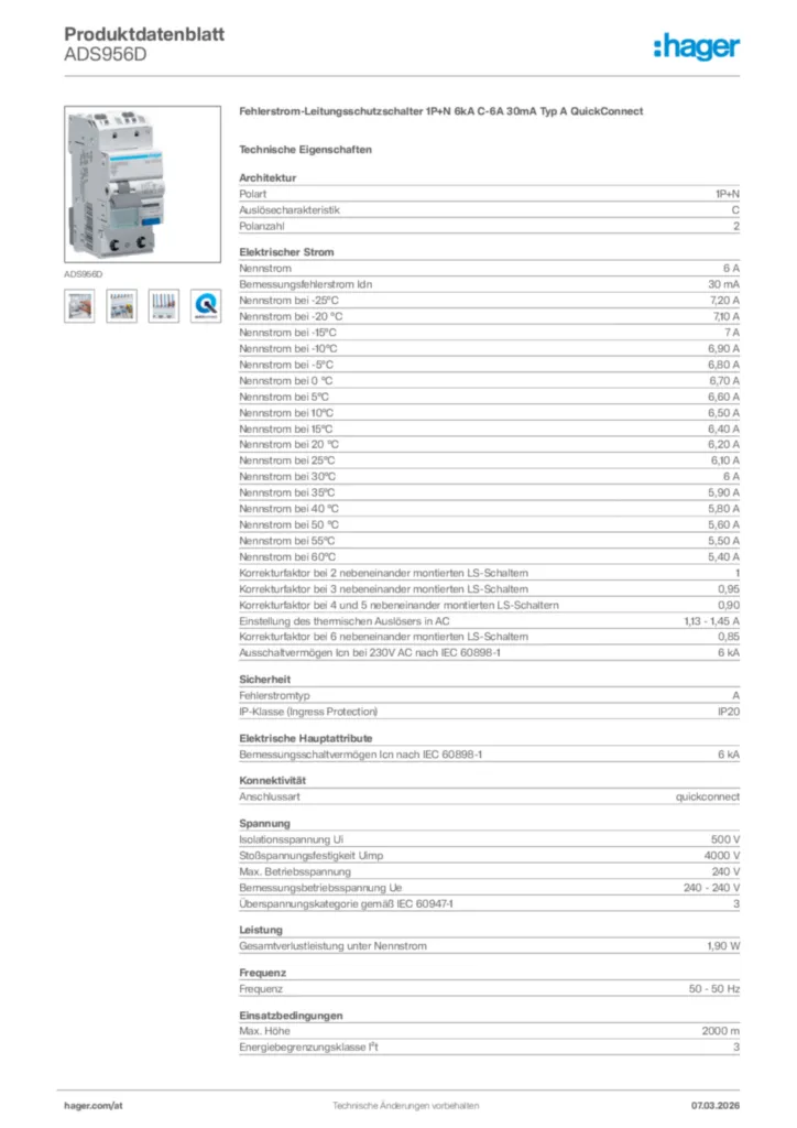Bild Hager Produktdatenblatt ADS956D | Hager Deutschland