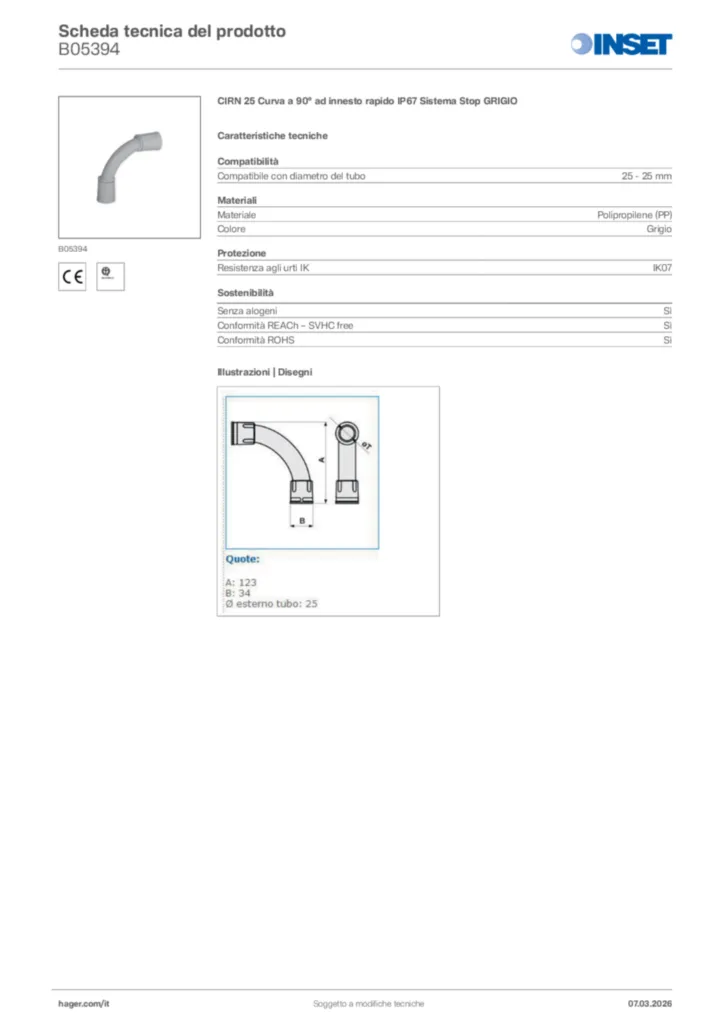 Immagine Inset Scheda tecnica del prodotto B05394 | Hager Italia