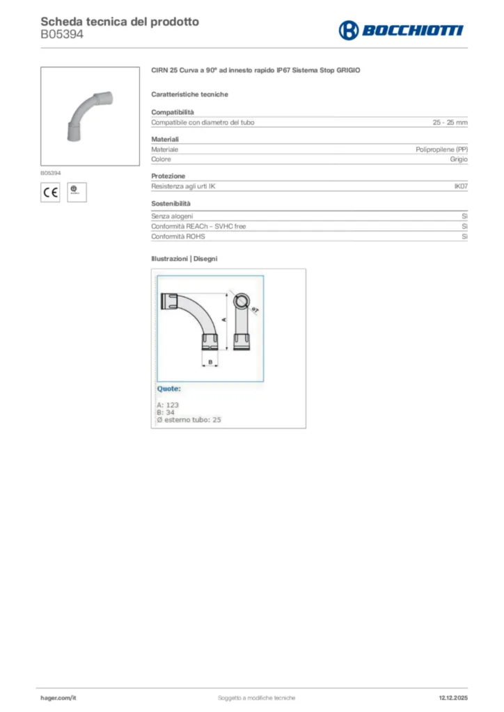 Immagine Bocchiotti Scheda tecnica del prodotto B05394 | Hager Italia