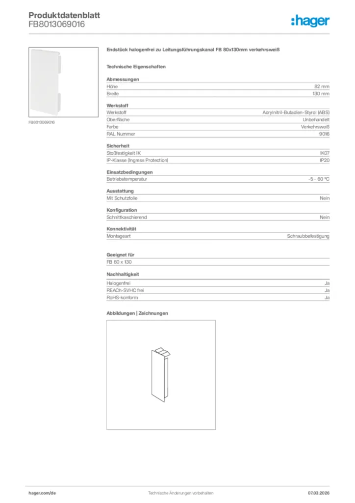 Bild Hager Produktdatenblatt FB8013069016 | Hager Deutschland