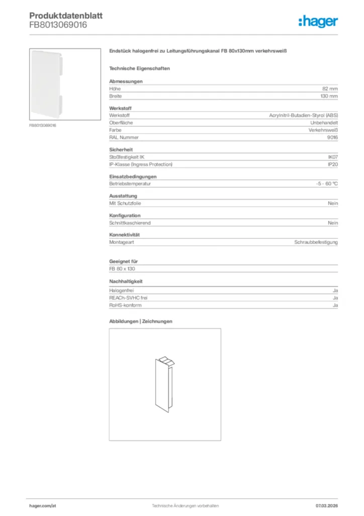 Bild Hager Produktdatenblatt FB8013069016 | Hager Deutschland