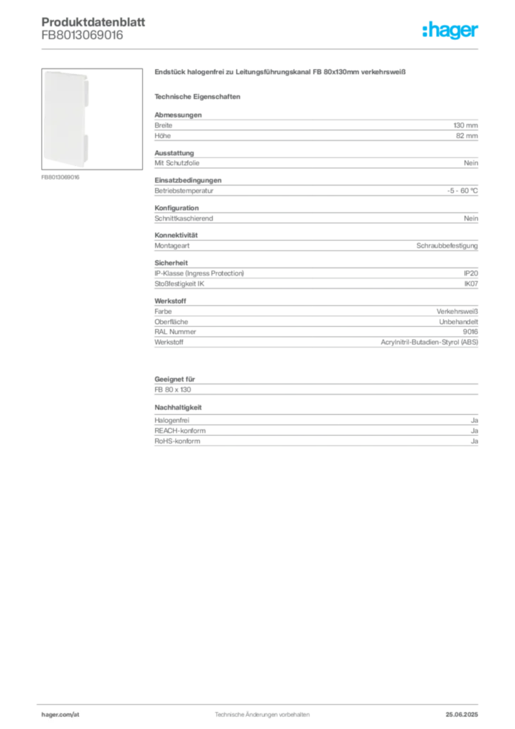 Bild Hager Produktdatenblatt FB8013069016 | Hager Deutschland