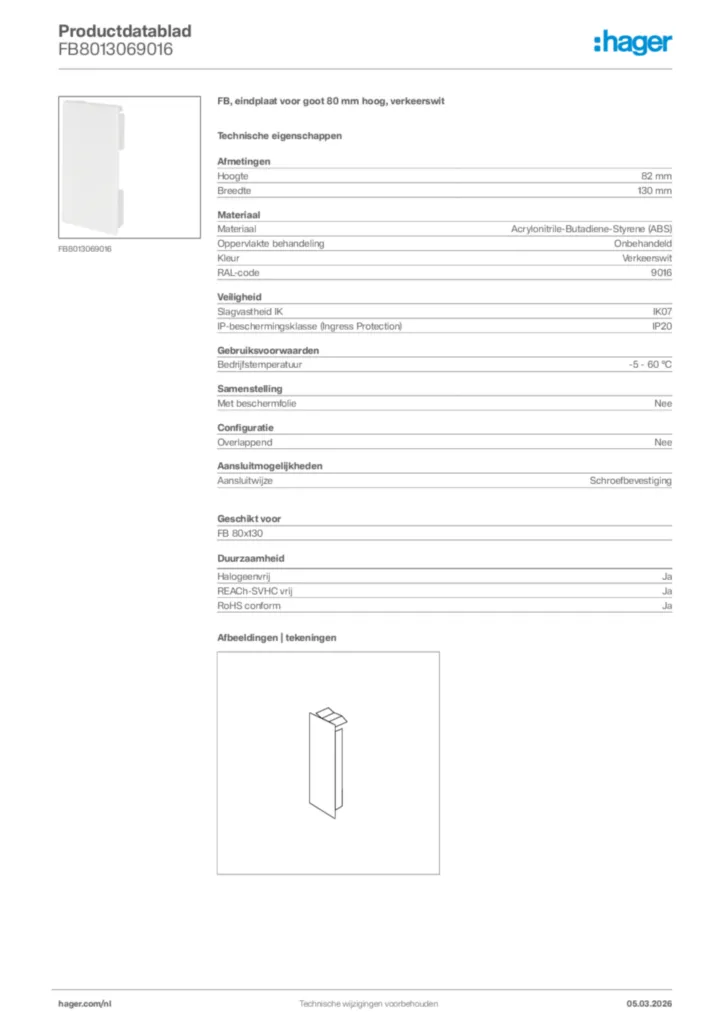 Afbeelding Hager Productdatablad FB8013069016 | Hager Nederland