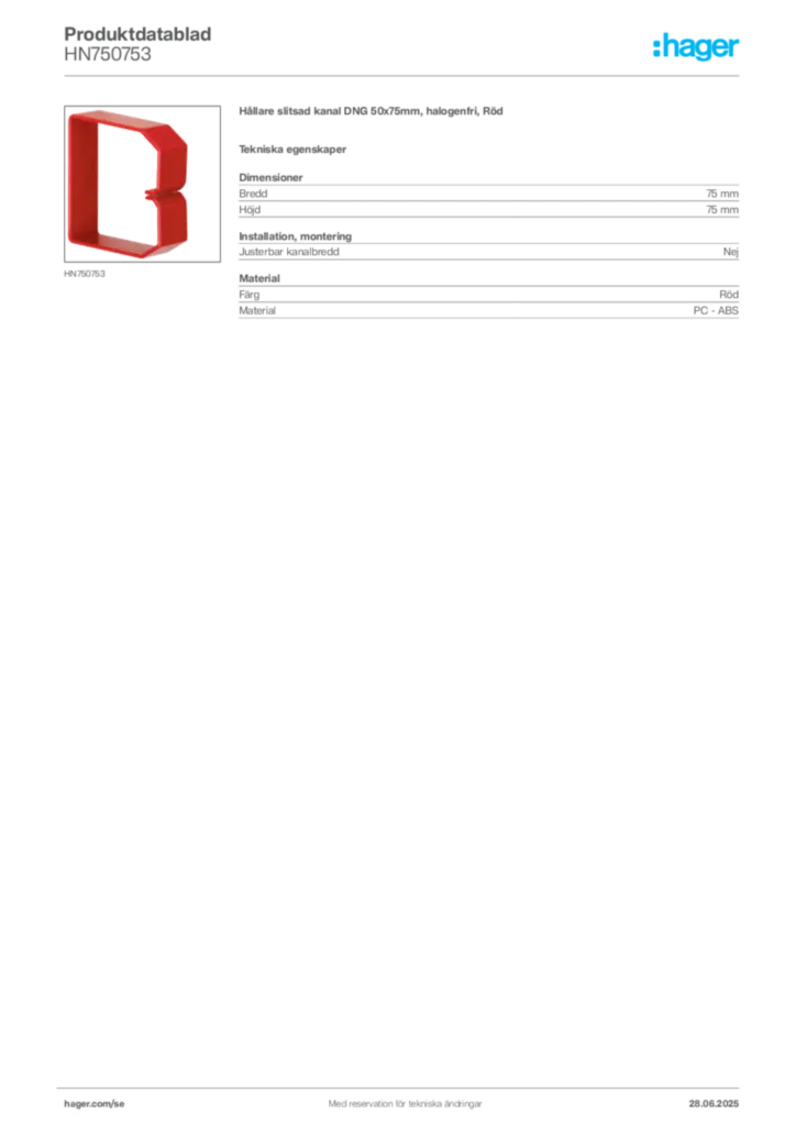 Bild Hager Produktdatablad HN750753 | Hager Sverige