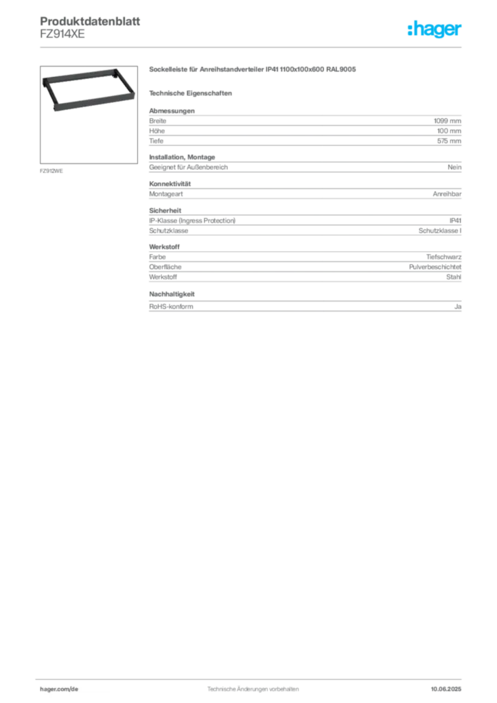 Bild Hager Produktdatenblatt FZ914XE | Hager Deutschland