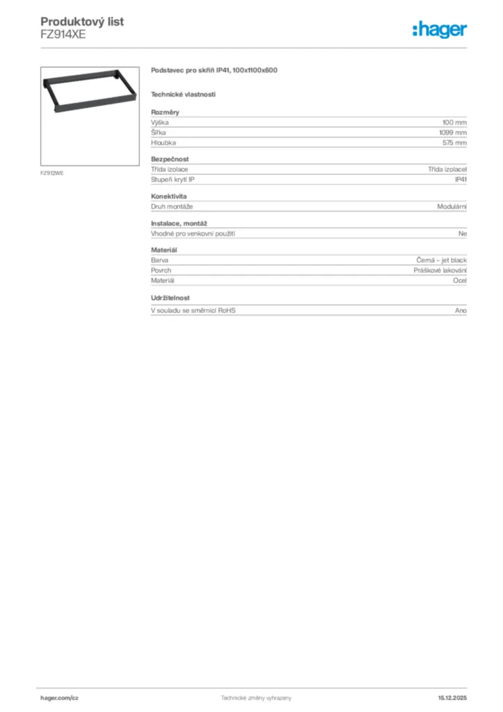 Obrázek Hager Produktový list FZ914XE | Hager