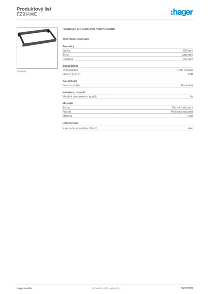 Obrázek Hager Produktový list FZ914WE | Hager