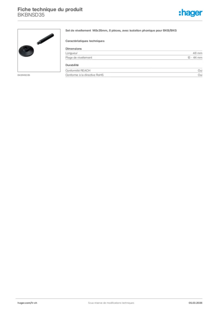 Image Hager Fiche technique du produit BKBNSD35 | Hager Suisse
