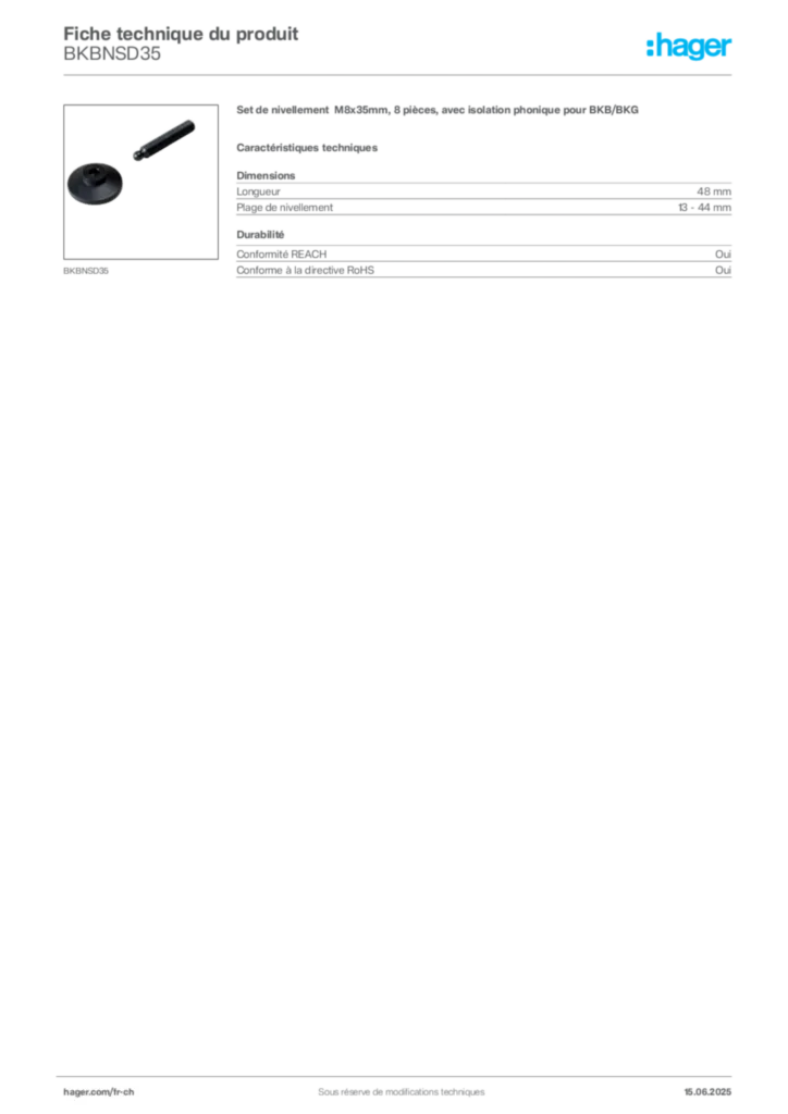 Image Hager Fiche technique du produit BKBNSD35 | Hager Suisse