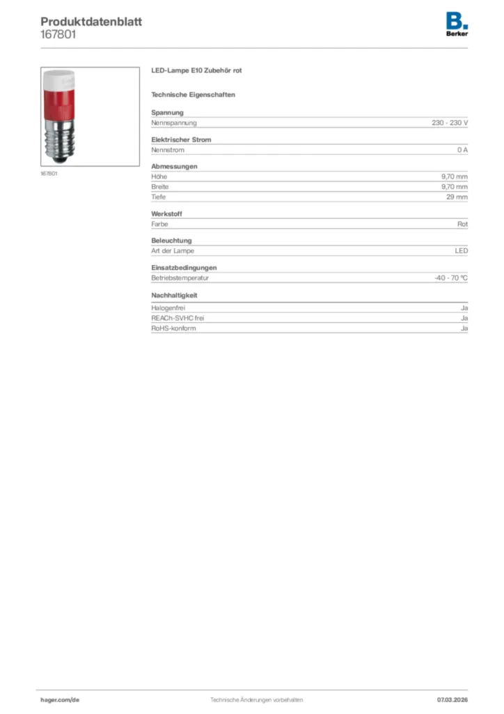 Bild Berker Produktdatenblatt 167801 | Hager Deutschland
