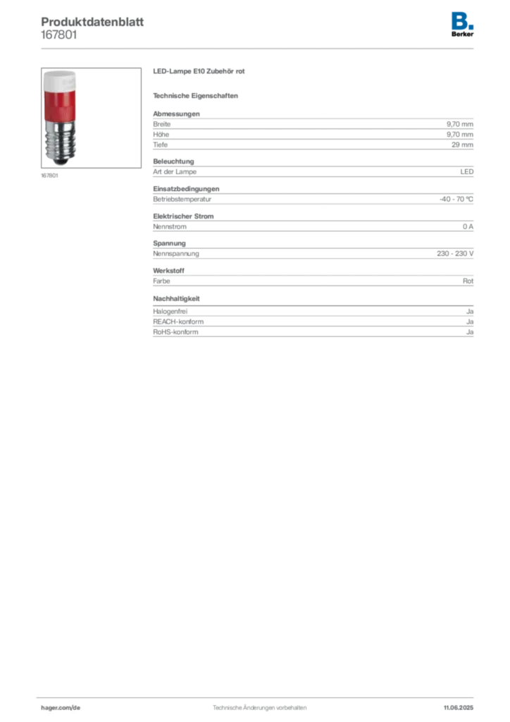 Bild Berker Produktdatenblatt 167801 | Hager Deutschland
