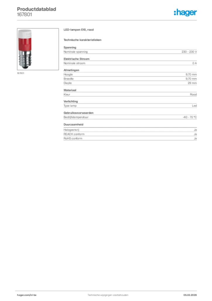 Afbeelding Hager Productdatablad 167801 | Hager Belgium