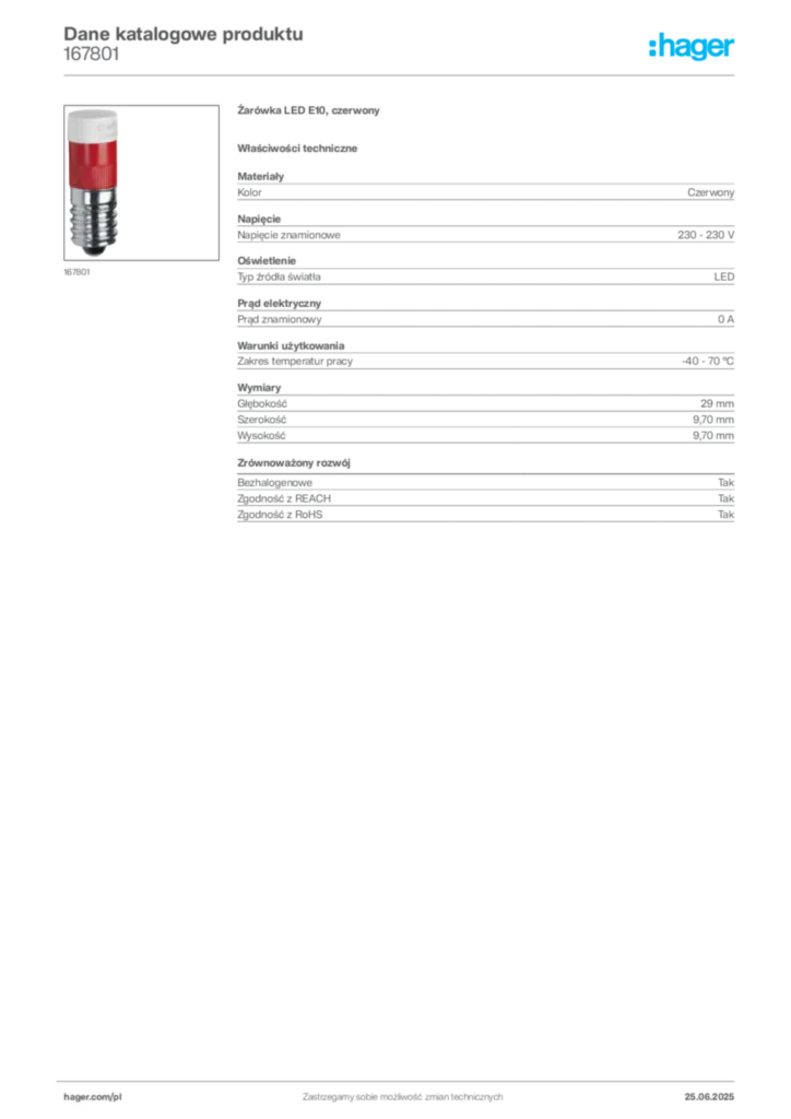 Zdjęcie Hager Karta katalogowa 167801 | Hager Polska