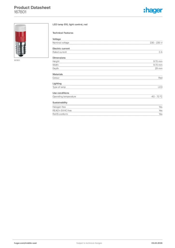 Image Hager Product data sheet 167801  | Hager