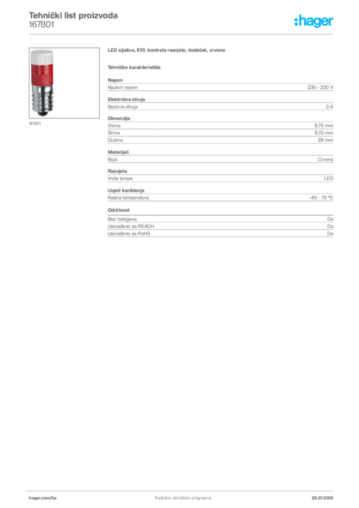 Slika Hager Product data sheet 167801  | Hager