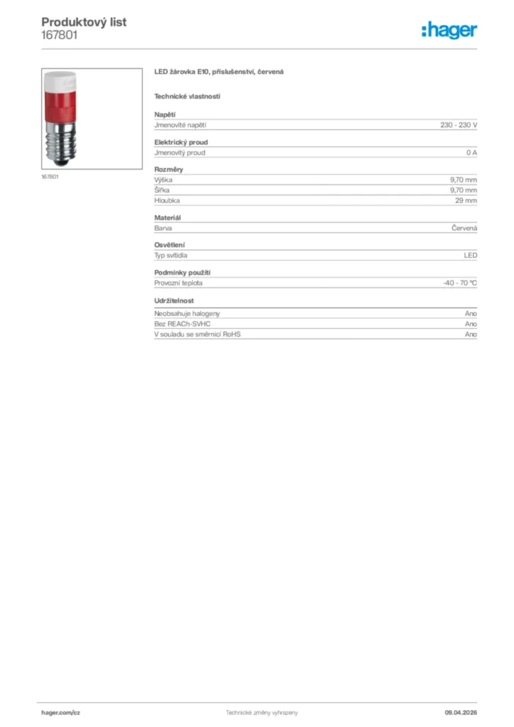 Obrázek Hager Product data sheet 167801 | Hager