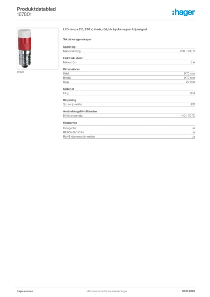 Bild Hager Produktdatablad 167801 | Hager Sverige