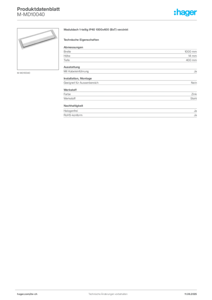 Bild Hager Produktdatenblatt M-MD10040 | Hager Schweiz