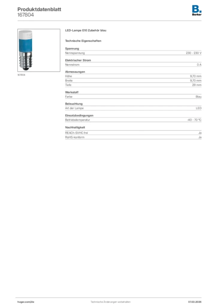 Bild Berker Produktdatenblatt 167804 | Hager Deutschland