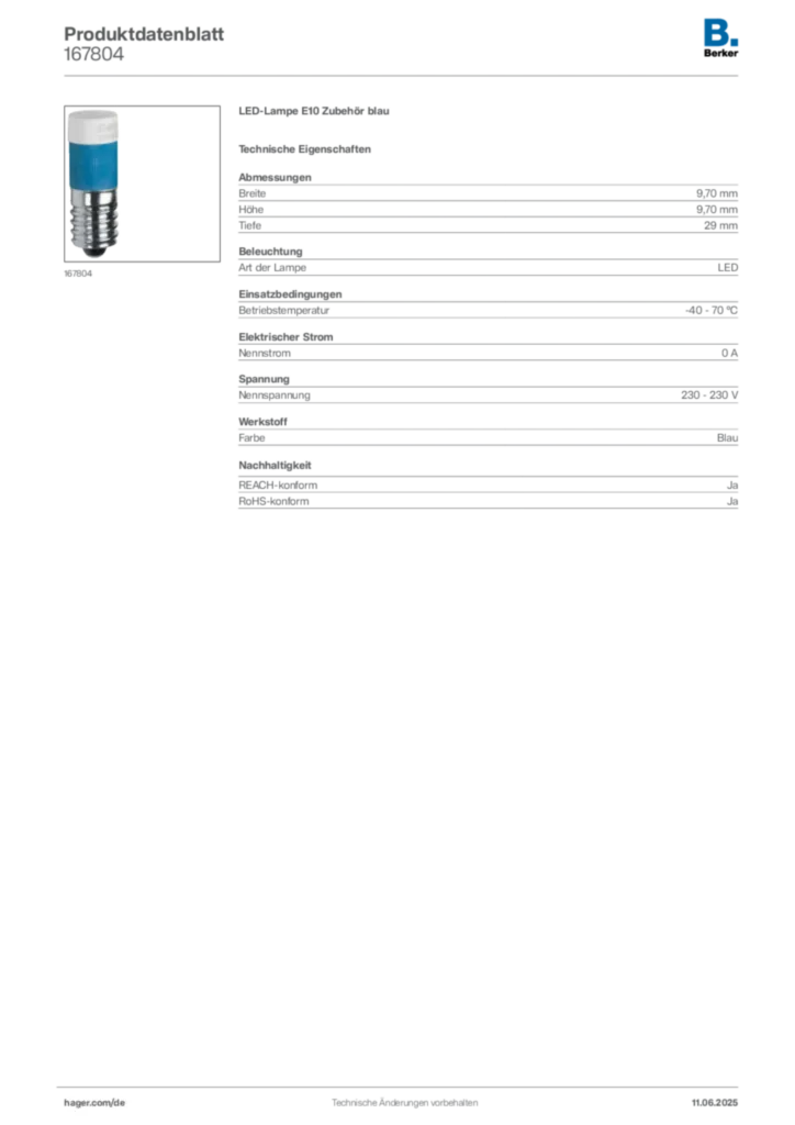 Bild Berker Produktdatenblatt 167804 | Hager Deutschland