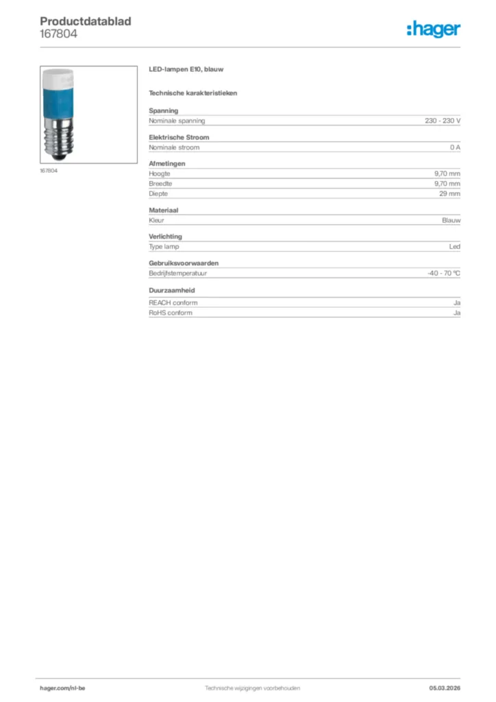 Afbeelding Hager Productdatablad 167804 | Hager Belgium