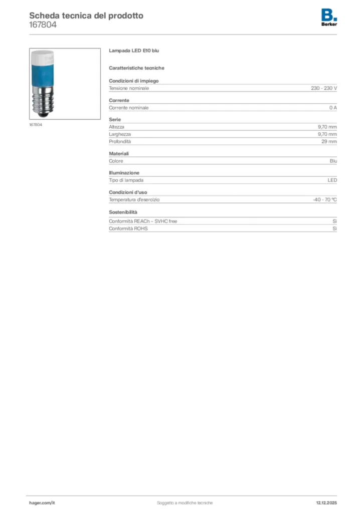 Immagine Berker Scheda tecnica del prodotto 167804 | Hager Italia
