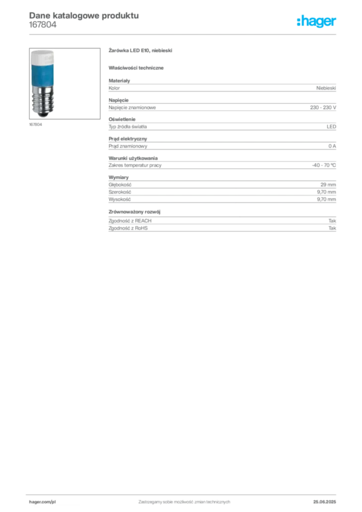 Zdjęcie Hager Karta katalogowa 167804 | Hager Polska