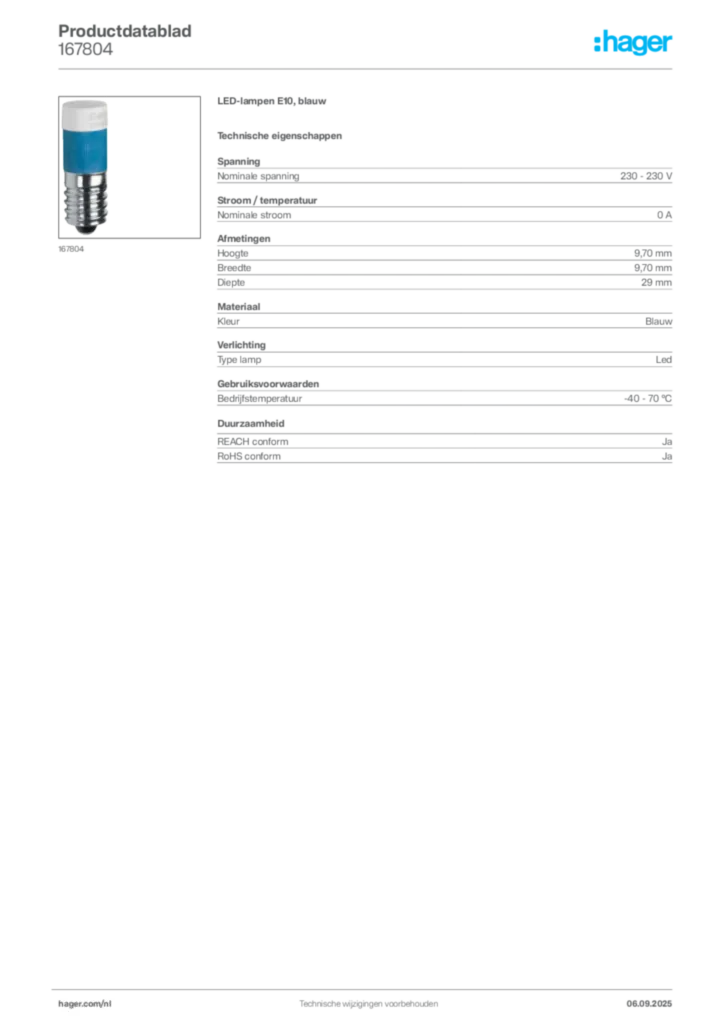 Afbeelding Hager Productdatablad 167804 | Hager Nederland