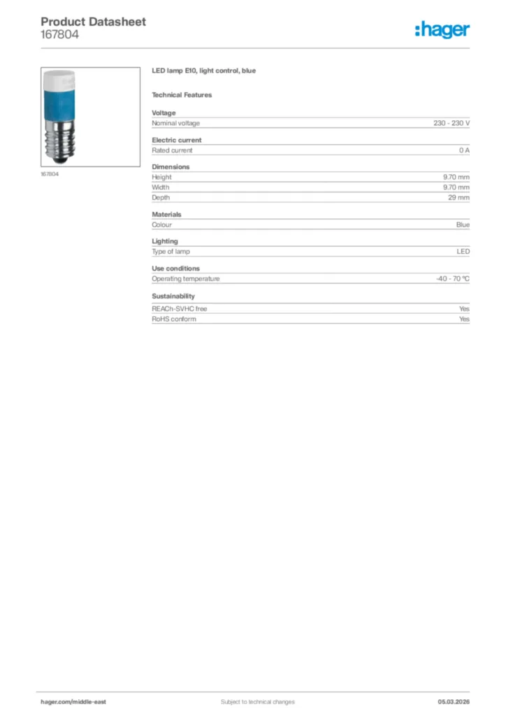 Image Hager Product data sheet 167804  | Hager
