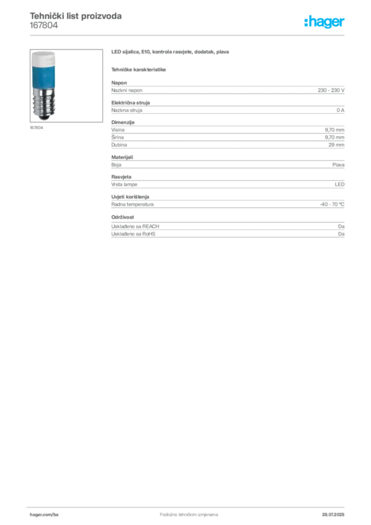 Slika Hager Product data sheet 167804  | Hager