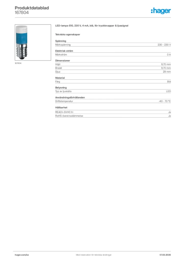 Bild Hager Produktdatablad 167804 | Hager Sverige