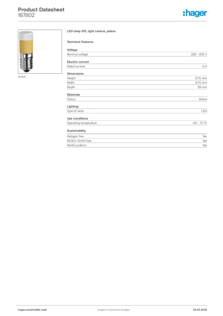 Image Hager Product data sheet 167802  | Hager