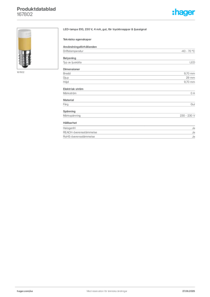 Bild Hager Produktdatablad 167802 | Hager Sverige