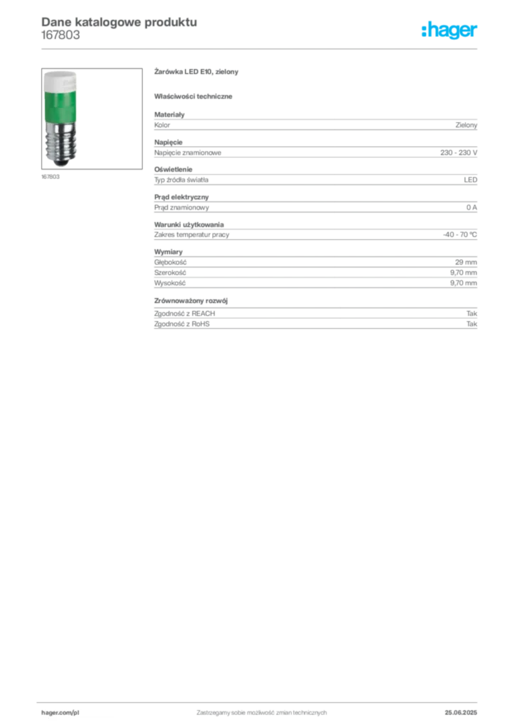 Zdjęcie Hager Karta katalogowa 167803 | Hager Polska